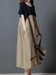 Shift Daily Short Sleeve Casual Color-block  Linen Dress