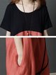 Shift Daily Short Sleeve Casual Color-block  Linen Dress