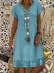 V Neck Women Dresses Shift Holiday Crochet-Trimmed Dresses