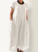 Summer Pockets Round Neck Shift Linen Dresses