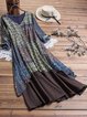 Vintage Floral Printed V-neck Buttoned Long Sleeve Dress