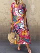 Vintage Floral Printed Crew Neck Short Sleeve Dress