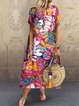 Vintage Floral Printed Crew Neck Short Sleeve Dress