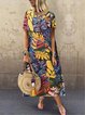 Vintage Floral Printed Crew Neck Short Sleeve Dress