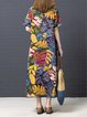 Vintage Floral Printed Crew Neck Short Sleeve Dress