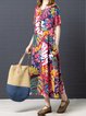 Vintage Floral Printed Crew Neck Short Sleeve Dress