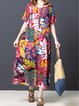 Vintage Floral Printed Crew Neck Short Sleeve Dress