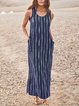 Casual Striped Sleeveless Pockets Maxi Dresses