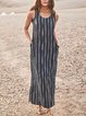 Casual Striped Sleeveless Pockets Maxi Dresses