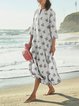 Printed casual cotton and linen dress