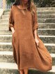 Plus Size Linen Solid Looses Women Midi Dresses