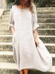 Plus Size Linen Solid Looses Women Midi Dresses