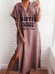 Plus Size V Neck Women Caftans Shift Daily Casual Linen Dresses