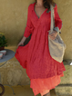 V Neck Gray Women Dresses Daily Linen Solid Dresses