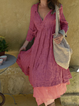 V Neck Gray Women Dresses Daily Linen Solid Dresses