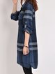 Blue A-line Women Cotton Casual  Checkered/Plaid Casual Dress
