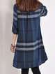 Blue A-line Women Cotton Casual  Checkered/Plaid Casual Dress