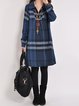 Blue A-line Women Cotton Casual  Checkered/Plaid Casual Dress