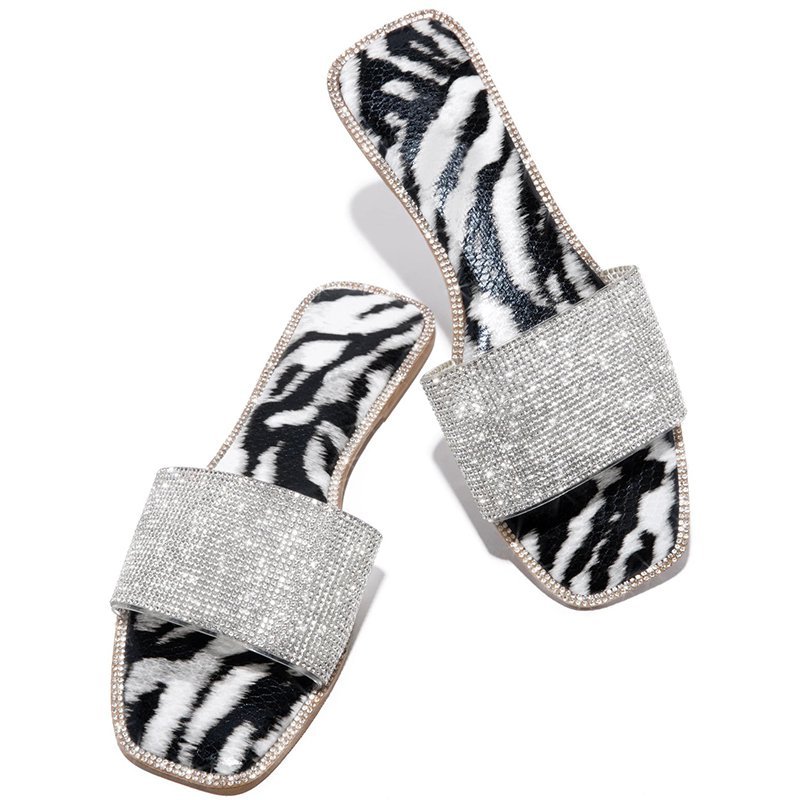leopard sequined round toe flat slippers