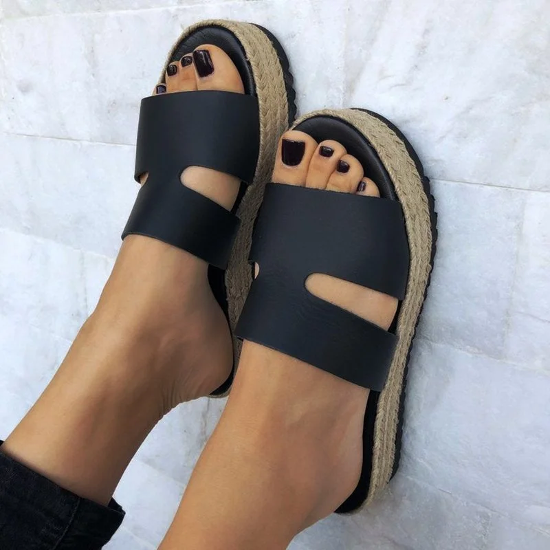 Justfashionnow Slippers Flat Heel Black Casual Open Toe Slippers