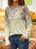 Casual Crew Neck Geometric Ombre T-Shirt