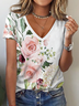 White & Pink Floral V-Neck Tee