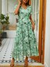 Women's Holiday sage green Dress Floral Chiffon Skirt Short Sleeve Floral Ruffle Spring Summer V Neck Fashion Daily Dating Vacation