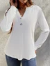 Loose Plain Notched Casual T-Blouse