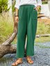 Casual Plain Pockets Linen Pants