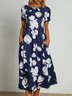 Cotton Blends Floral Loosen Short Sleeve Woven Dress