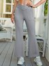 Casual Cotton-Blend Plain Casual Pants