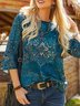 Ethnic Floral Flared Sleeve Loose T-Shirt