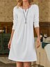 Casual Plain Button-embellished Knitted Long-sleeve Dress