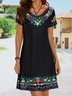 Vacation Regular Fit V Neck Floral Short Sleeve Knit Dress