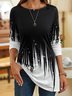 Asymmetrical Neck Ombre Printed Casual Long Sleeve T-shirt