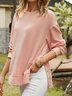Round neck split metal clasp loose sweatshirt