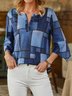 Geometric Shawl Collar Loose Casual Top