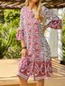 5 Colors Summer Bohemian Style V Neck Sexy Printed Weaving Dress