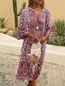 V Neck Women Summer Weaving Dress Shift Floral-Print Floral Weaving Dress