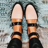 2019 Fashion Trends Low Heel Pink Color block Buckle Flats