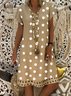 JFN V Neck polka dots Casual Midi Linen Dress