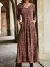 Red Casual Floral Cotton Dress