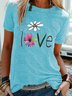 Vintage Short Sleeve Statement Floral Letter Printed Crew Neck Plus Size Casual Tops