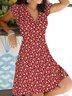 JFN V Neck Floral Short Sleeve Casual Mini Dress