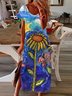 Casual Cotton-Blend Sunflower A-Line Knitting Dress