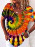 Casual V Neck Ombre/tie-Dye T-shirt