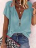 Cotton-Blend Short Sleeve Casual Tops