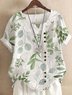 JFN Round Neck Leaves Buttoned Casual Blouse