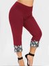 Wine Red&Black&White 3 Color Floral Casual Paneled Pants