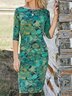 Cotton-Blend Floral Half Sleeve Boho Dress